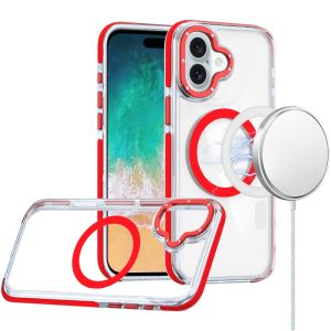 For iPhone 16 Plus 6.7 inch Matching Color Frame Strong Magnetic Ring Circle Transparent HQ Thick Hybrid - Red