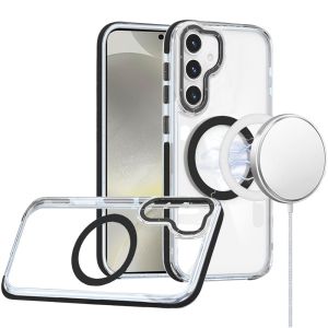 For Samsung s25/s24 Matching Color Frame Strong Magnetic Ring Circle Transparent HQ Thick Hybrid - Black