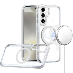 For Samsung s25/s24 Matching Color Frame Strong Magnetic Ring Circle Transparent HQ Thick Hybrid - White