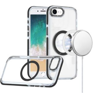 For  iPhone 16E / SE4 Matching Color Frame Strong Magnetic Ring Circle Transparent HQ Thick Hybrid - Black