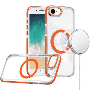 For  iPhone 16E / SE4 Matching Color Frame Strong Magnetic Ring Circle Transparent HQ Thick Hybrid - Orange