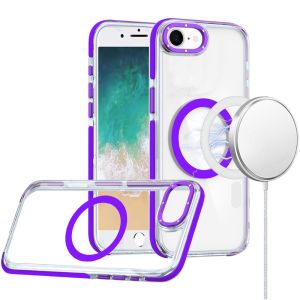 For  iPhone 16E / SE4 Matching Color Frame Strong Magnetic Ring Circle Transparent HQ Thick Hybrid - Purple
