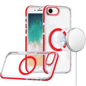 For  iPhone 16E / SE4 Matching Color Frame Strong Magnetic Ring Circle Transparent HQ Thick Hybrid - Red