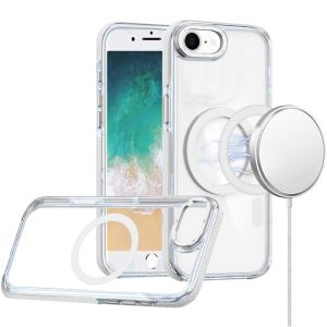 For  iPhone 16E / SE4 Matching Color Frame Strong Magnetic Ring Circle Transparent HQ Thick Hybrid - White