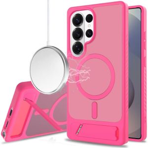 For Samsung s26 Ultra Matte Magnetic Hybrid with Metal Kickstand Case - Hot Pink