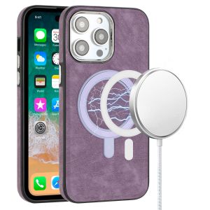 For Samsung S23 Ultra Fashion Chrome Edged Camera [Magnetic Circle] PU Leather Hybrid - Purple
