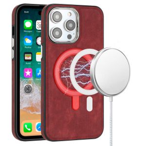 For iP15 Pro Max Fashion PU Vegan Chrome Edged Case Cover - Red