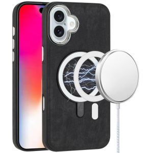 For iPhone 16 6.1 inch Fashion PU Vegan Chrome Edged Case Cover - Black