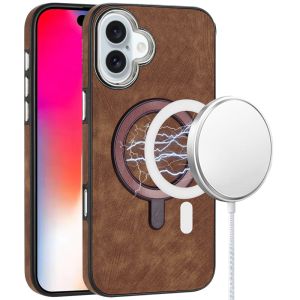 For iPhone 16 6.1 inch Fashion PU Vegan Chrome Edged Case Cover - Brown