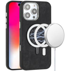For iPhone 16 Pro 6.3 inch Fashion PU Vegan Chrome Edged Case Cover - Black