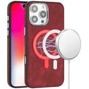 For iPhone 16 Pro 6.3 inch Fashion PU Vegan Chrome Edged Case Cover - Red