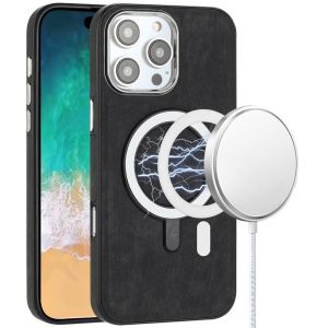 For iPhone 16 Pro Max 6.9 inch Fashion PU Vegan Chrome Edged Case Cover - Black