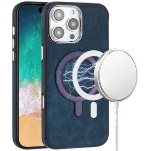For iPhone 16 Pro Max 6.9 inch Fashion PU Vegan Chrome Edged Case Cover - Dark Blue
