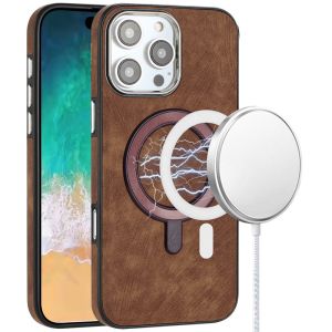 For iPhone 16 Pro Max 6.9 inch Fashion PU Vegan Chrome Edged Case Cover - Brown