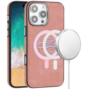For iPhone 16 Pro Max 6.9 inch Fashion PU Vegan Chrome Edged Case Cover - Pink