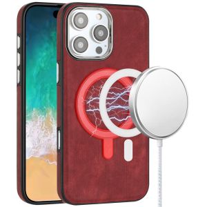 For iPhone 16 Pro Max 6.9 inch Fashion PU Vegan Chrome Edged Case Cover - Red