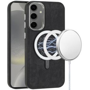 For Samsung S25 Plus Fashion PU Vegan Chrome Edged Case Cover - Black