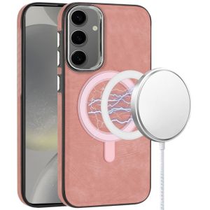 For Samsung S25 Plus Fashion PU Vegan Chrome Edged Case Cover - Pink