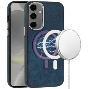 For Samsung Galaxy s24 Plus Fashion PU Vegan Chrome Edged Case Cover - Dark Blue