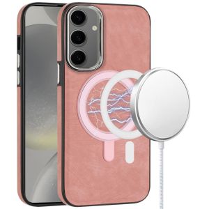 For Samsung Galaxy s24 Plus Fashion PU Vegan Chrome Edged Case Cover - Pink
