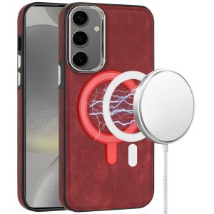 For Samsung Galaxy s24 Plus Fashion PU Vegan Chrome Edged Case Cover - Red