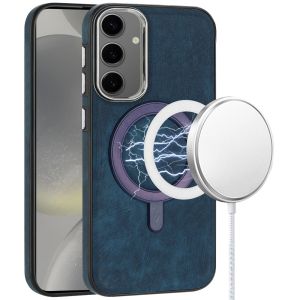 For Samsung S25 Fashion PU Vegan Chrome Edged Case Cover - Dark Blue