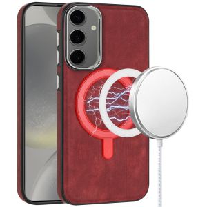 For Samsung S25 Fashion PU Vegan Chrome Edged Case Cover - Red