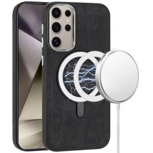 For Samsung s25 Ultra Fashion PU Vegan Chrome Edged Case Cover - Black