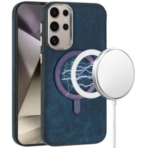 For Samsung s25 Ultra Fashion PU Vegan Chrome Edged Case Cover - Dark Blue