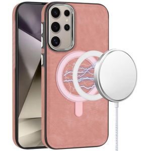For Samsung s25 Ultra Fashion PU Vegan Chrome Edged Case Cover - Pink