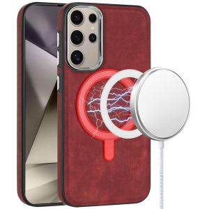 For Samsung s25 Ultra Fashion PU Vegan Chrome Edged Case Cover - Red