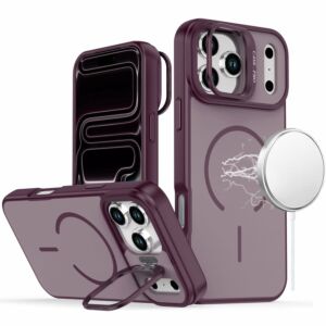 For Apple iPhone 18 Pro Premium Matte Magnetic Metal Camera Stand Hybrid Case - Dark Cherry