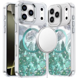 For iPhone 17 Pro Max Epoxy Glitter Shimmer [Magnetic Circle] Hybrid Case - Light Green