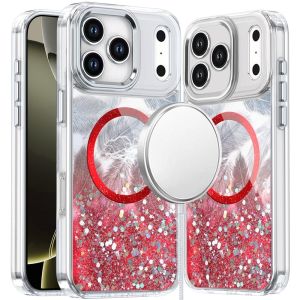 For iPhone 17 Pro Max Epoxy Glitter Shimmer [Magnetic Circle] Hybrid Case - Red
