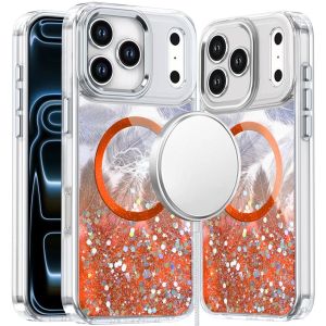 For iPhone 17 Pro Epoxy Glitter Shimmer [Magnetic Circle] Hybrid Case - Cosmic Orange