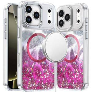For iPhone 17 Pro Epoxy Glitter Shimmer [Magnetic Circle] Hybrid Case - Hot Pink