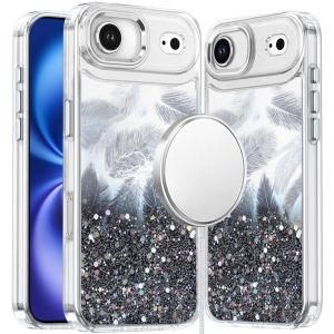 For iPhone 17 Air Epoxy Glitter Shimmer [Magnetic Circle] Hybrid Case - Black