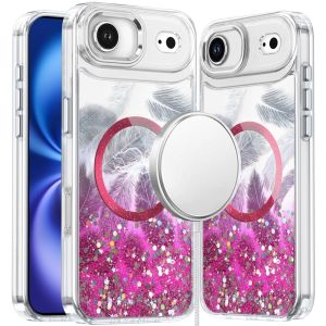 For iPhone 17 Air Epoxy Glitter Shimmer [Magnetic Circle] Hybrid Case - Hot Pink