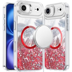 For iPhone 17 Air Epoxy Glitter Shimmer [Magnetic Circle] Hybrid Case - Red