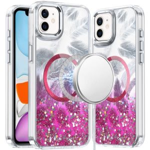 For iPhone 11 (XI6.1) Epoxy Glitter Shimmer [Magnetic Circle] Hybrid Case - Hot Pink