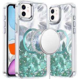 For iPhone 11 (XI6.1) Epoxy Glitter Shimmer [Magnetic Circle] Hybrid Case - Light Green