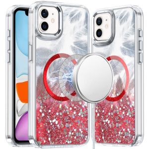 For iPhone 11 (XI6.1) Epoxy Glitter Shimmer [Magnetic Circle] Hybrid Case - Red
