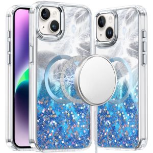 For iPhone 13 6.1 Epoxy Glitter Shimmer [Magnetic Circle] Hybrid Case - Dark Blue