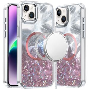 For iPhone 13 6.1 Epoxy Glitter Shimmer [Magnetic Circle] Hybrid Case - Light Pink