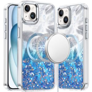 For iPhone 15 Epoxy Glitter Shimmer [Magnetic Circle] Hybrid Case - Dark Blue
