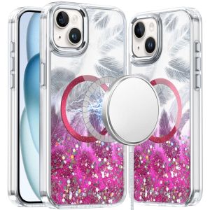 For iPhone 15 Epoxy Glitter Shimmer [Magnetic Circle] Hybrid Case - Hot Pink