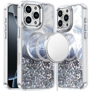 For iPhone 16 Pro 6.3 inch Epoxy Glitter Shimmer [Magnetic Circle] Hybrid Case - Black