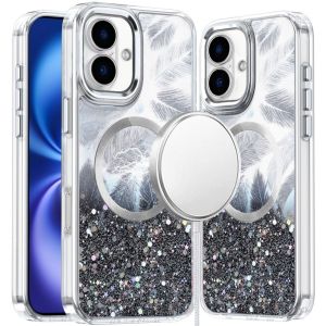 For iPhone 17 Epoxy Glitter Shimmer [Magnetic Circle] Hybrid Case - Black