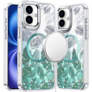 For iPhone 17 Epoxy Glitter Shimmer [Magnetic Circle] Hybrid Case - Light Green