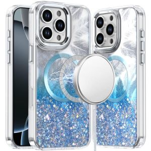 For iPhone 16 Pro Max 6.9 inch Epoxy Glitter Shimmer [Magnetic Circle] Hybrid Case - Dark Blue